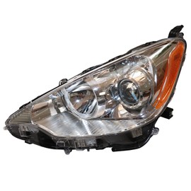 OUKANING - For 2012 2013 2014 Toyota Prius C Headlight Headlamp Assembly Replacement Halogen Left Driver Side Chrome Housing Clear Lens (USA STOCK)