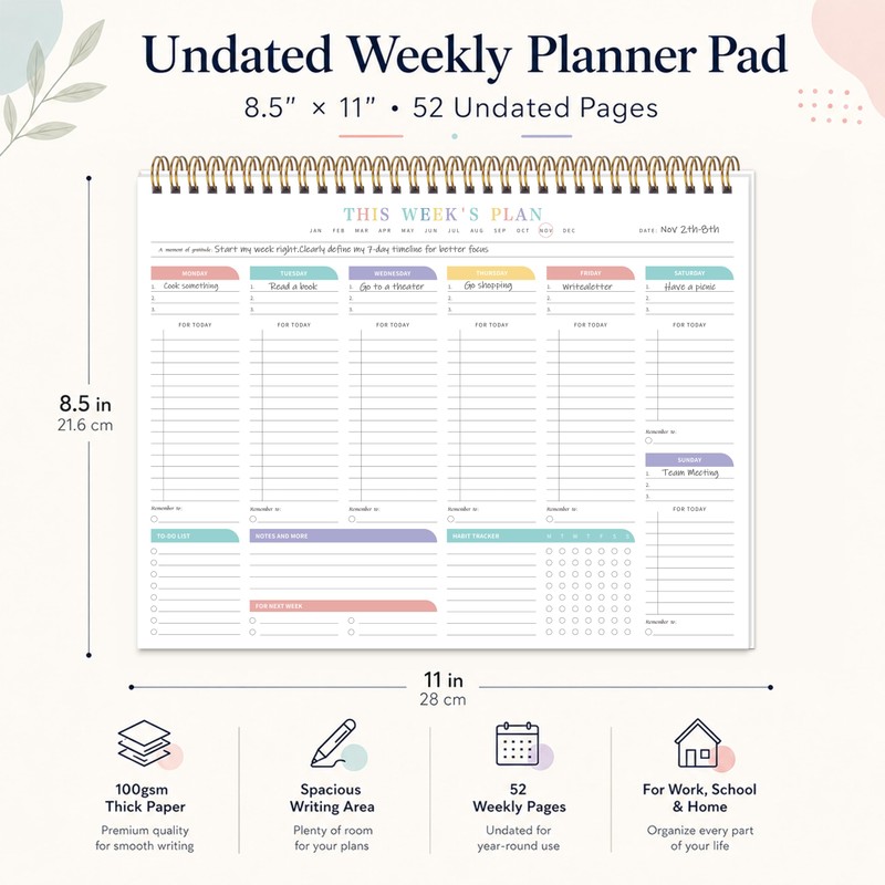 Weekly To Do List Notepad with Habit Tracker, 8.5" x