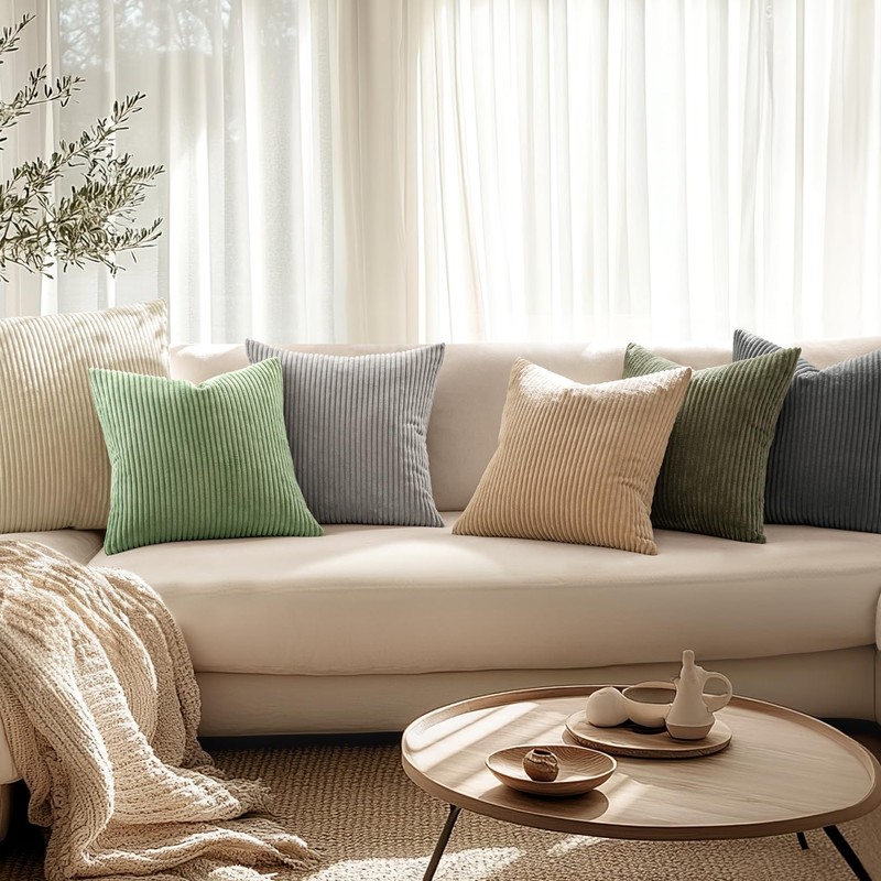MIULEE Set of 2 Striped Corduroy Square Throw Pillow Case