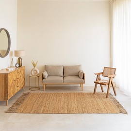 HOMEMONDE Braided Jute Area Rug with Tassels 5'x8' Natural Handwoven Chunky Boho Home Décor Vintage Farmhouse Style Rug - for Bedroom, Living Room, Dining Room Kitchen, and Hallway