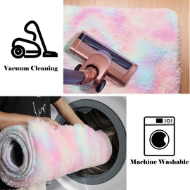 ONASAR Upgrade Machine Washable Rainbow Colorful Area Rug for Girls Bedroom, 4x6 Fluffy Unicorn Indoor Bedside Floor Rugs, Ultra Soft Plush Carpets for Nursery Kids Teen Dorm Playroom Home Decor