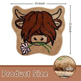 Ubaywey Hochland Kuh Teppich Beflockter Microfiber Teppich Waschbar Badezimmerteppich Badewanne Duschteppich für Kinderzimmer Schlafzimmer Wohnzimmer Dekor