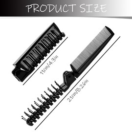 Tabanzhe 2 PCS Portable Foldable Hair Comb,Travel Pocket Size Hair Brush,Double Headed Massage Hair Comb for Women Girls Man Thick,Thin Hair(Black)