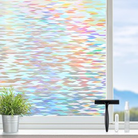 rabbitgoo Window Privacy Film with Installation Tools, Rainbow Window Film Stained Glass, Decorative Glass Clings for Home Decor, Static Cling Covering Sun Blocking, 17.5" x 78.7"