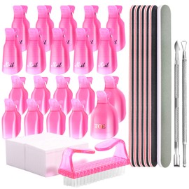 Teenitor Nail Polish Gel Remover Tool Kit With Nail Soak Off Clips, Nail Cuticle Pusher Peeler Scraper, Nail Remove Pads, Nail Files, Nail Buffer Block, Nail Brush