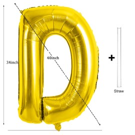 Letter D Balloons Gold 40 Inch - Big Size Jumbo Mylar Foil Helium Balloons for Birthday Party Wedding Anniversary Baby Shower Decorations YUNSHANGMO