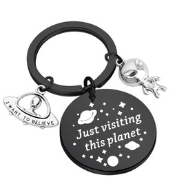 PLITI Alien Keychain UFO Lover Gift Flying Saucer Charm Aliens Spaceship Key Ring (Visiting This Planet BLCA)