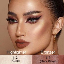 Kaely 2Pcs Cream Contour Highlighter Stick Kit,Bronzer Cheek Contouring Highlight Palette,Primer Makeup Face Brightens & Shades,maquillaje contorno en crema Bronzing Foundation Stick Waterproof,11+12