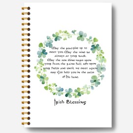 Guymn Irish Blessing Notebook, St, Patrick's Day Lucky Four Leaf Clover Notebook, Irish Gifts for Women Men, St. Patrick's Day Gifts, Irish Shamrock Wreath Spiral Notebook 5.5x8.3 Inch