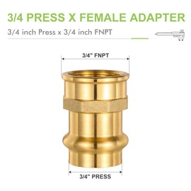 ORIANSE 10 Pack Brass Propress Fittings 3/4" ProPress x 3/4" NPT Female Adapter ProPress Copper to Female NPT pipe with EPDM O-Ring for Copper Pipe and NPT Pipe Connections, Leaking before Press