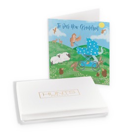 Hunts England - Luxury Boxed To Our New Grandson New Baby Card - Newborn - Blue Pram - Card From Grandparents - Countryside Collection - Card In Keepsake Box