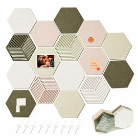 FOCHIER F 16PC Hexagon Cork Boards for Walls Decor,7X 6 inch Felt Bulletin Board Tiles Sets for Home Office Class Kitchen with 50 Push Pins,Self Adhesive DIY Pin Board for Photos Memos (Brown-16PCS)