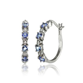 Sterling Silver Tanzanite 20mm Round Hoop Earrings, Metal, Tanzanite
