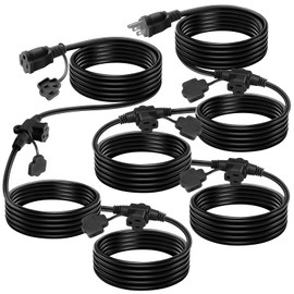 Riare 50 Ft Outdoor Extension Cord Multiple Outlet- Waterproof Power Splitter Evenly Spaced 6 Outlets Plugs with Safety Cover, 16AWG/3C Outlets Plugs for Outdoor Christmas Decoration Lights (Black)