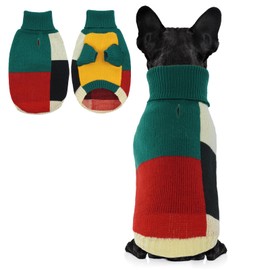 Hjumarayan Dog Jumper - Vintage Dog Jumper Small Dogs with Harness Hole Colour Blocking Dog Jumper Small Dog Turtleneck Jumper Dog with Legs Warm Dog Jumper Green S