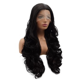 LUSHY BEAUTY Hair Synthetic Lace Front Wig Wavy Long 26inch Black Heavy Density Heat Resistant Realistic Wig