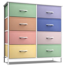 Sorbus Kids Dresser with 8 Drawers - Furniture Storage Chest Tower Unit for Bedroom, Hallway, Closet, Office Organization - Steel Frame, Wood Top, Tie-dye Fabric Bins (Pastel 2)