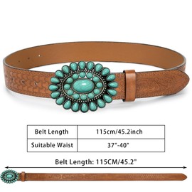 FGSS Western Cowboy-Cowgirl-Leather Belts - Women-Men Turquoise Engraved-Waist Belts With Buckles for 71CM-99CM Waist (Brown, for 71CM-99CM Waist)
