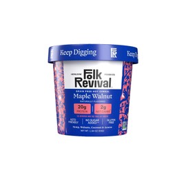 Folk Revival Maple Walnut Keto Instant Oatmeal - 20g Protein, 2g Net Carbs, High Fiber, Non GMO, Gluten Free, Made with Acorns - 12 Cups Per Case