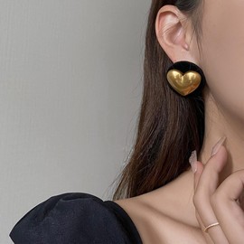 Xmsrn Vintage Flocking Coin Stud Earrings Gold Heart Love Earrings Black Flocking Coin Disc Earrings Round Flocking Coin Earrings for Women