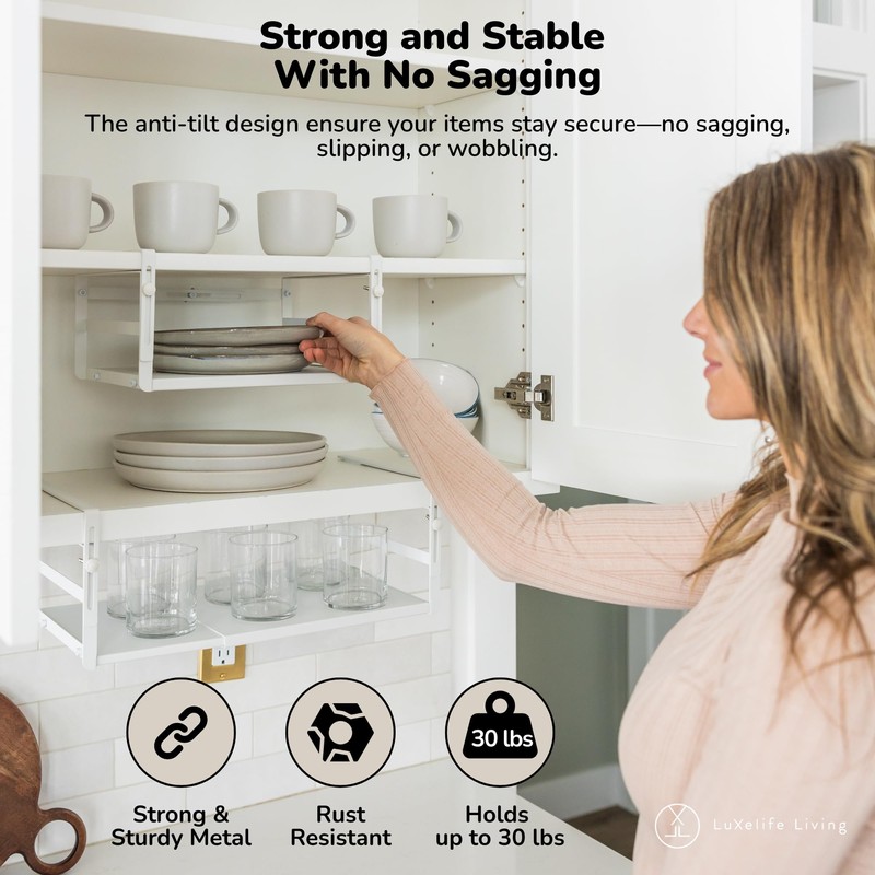 Under Shelf Storage Basket Organizer Expandable - Adjustable Width Height