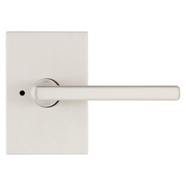 Kwikset Halifax Interior Privacy Door Handle with Lock, Door Lever For Bathroom and Bedroom, Satin Nickel Reversible Keyless Push Button Lock Door Lever, with Microban Protection
