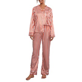Edhomenn Women's 2 Piece Christmas Pajama Sets Long Sleeve Striped Shirts with Pants Casual Sleepwear Loungewear (A-Red, M)