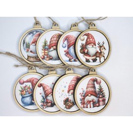 8 x Wooden Gnome Elf Decoration Traditional Red And White Scandenavian Style Christamas Tree Ornaments Picture on Both Sides