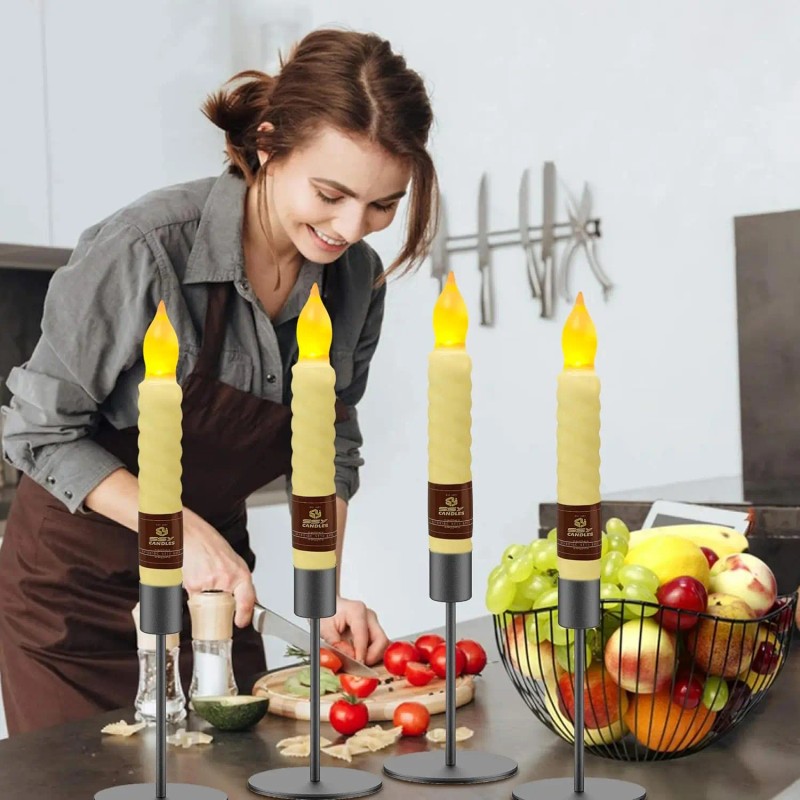 6.5 Inch Yellow LED Flickering Flameless Pillar Taper Candles Remote