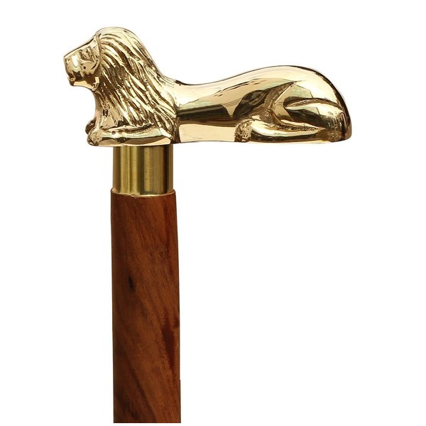 AnNafi® Brown Wooden Walking Cane |Golden Finish Lion Brass Handle Walking Stick |Vintage Look Decorative Gentleman Walking Sticks| Victorian Lightweight Sturdy Folding Classic Canes for Men & Women