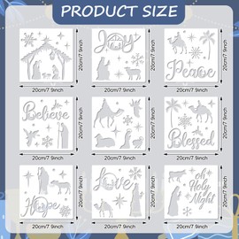 JarThenaAMCS 9Pcs Christmas Nativity Stencils 7.9 Inch Holy Night Templates Stencils Reusable Plastic Drawing Painting Template for Xmas Winter DIY Art Craft Painting on Wood
