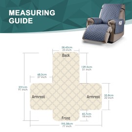 Ruaozz 100% Waterproof Recliner Chair Cover Non-Slip Reclining Cover for Recliner Chair Washable Chair Seat Cover with Elastic Straps for Kids, Dogs, Pets (Blue Grey, 23'')