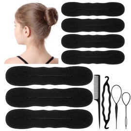 Cosmeria Hair Bun Maker Set 11-Piece Soft Sponge Includes 3 Large 4 Small Bun Cushions 3 Pieces Twist Tool and Flexible Bun Donut for Women and Girls, black