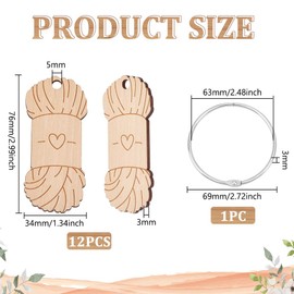 BENECREAT 12Pcs Wooden Blank Yarn Peg, Creative Woolen Thread Winding Boards, Knitting Yarn Holder with Iron Ring for Embroidery Needlework Macrame Weaving Cord and Sewing Threads
