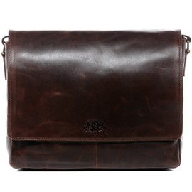 Sid & Vain XL Messenger Bag with 15 Inch Laptop Compartment, Genuine Leather Spencer, Large Business Bag, Laptop Bag, Shoulder Bag, Leather Bag, for Men Spencer, Brown cognac