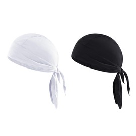 Quickly Dry Cycling Bandana Sun Protection Pirate Hat Breathable Running Beanie (2 Pcs: 1 Black+1 White)