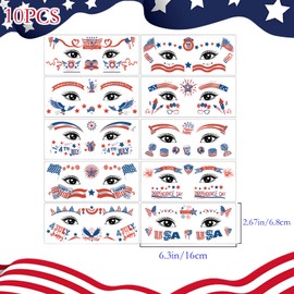 20 Sheets 4th of July Tattoos Decorations Independence Day Face Body Temporary Tattoo Stickers Waterproof Red Blue White Fourth of July Outfit Accessories Patriotic Memorial Labor Day Party Supplies