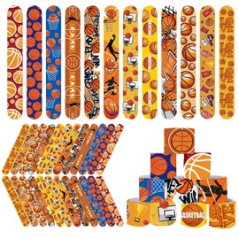 Mienocol 24 PCS Basketball Party Slap Bracelets Wristband Slap Bands,Basketball Snap Band Bracelets for Kids Sports Theme Party Bag Filler,Birthday Party Favors Classroom Prizes