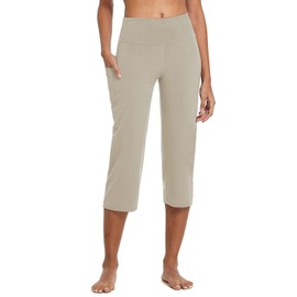 baleaf Yoga Pants for Women Capris High Waist Leggings with Pockets Wide Leg Exercise Workout Crop Straight Open Bottom Brown XL