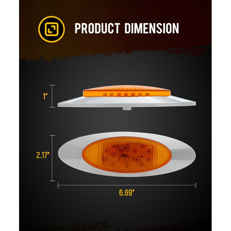 Partsam 10pcs 6.5" LED Marker Lights, Oval Amber 16LED Side