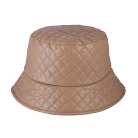 JJDreams Leather Fishing Hat with Diamond Grid, Warm Winter Hat, Unisex Bucket Hat, PU Leather Winter Fishing Hats for Men, khaki