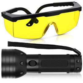 Tellegloww AC Leak Detector Kit AC UV Oil Dye Leak Detection Includes LED Flashlight and UV Protective Glasses with Box for Car Refrigerant Detector Tool (51 LED)