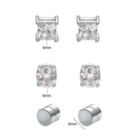 Airokiy Small Magnetic Stud Earrings for Women Silver Stainless Steel Magnet Clip On Earring Studs Non Pierced 3 Pairs 6mm