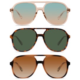 YDAOWKN Retro Square Aviator Sunglasses for Womens Mens Vintage 70s Double Bridge Sun Glasses