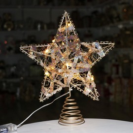 Christmas Tree Top Star Pentagon Iron Art Luminous Belt Lamp Fantasy Tree Sky Star Light Shining Star Christmas Tree Pendant Ornament Tree Decoration Happy Lucky Stylish Gorgeous Popular Interior
