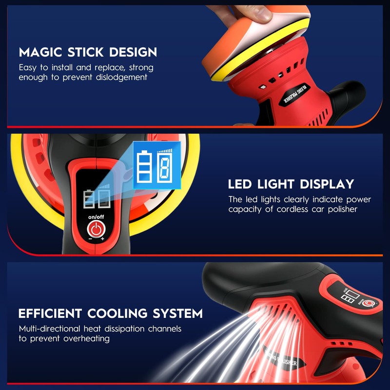 Cordless Car Buffer Polisher Kit with 2x21V Batteries, 6 Inch