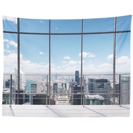 Loccor 7x5ft Fabric Cityscape Window Office Backdrop Modern Interior House Decoration Window Photo Background Tapestry for Zoom Meeting Video Conference Home Virtual Office Banner Studio Props