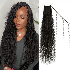 Boho Faux Locs Crochet Hair 18 Inch Goddess Locs 8 Packs Boho Soft Locs Hair Crochet with Curly Ends Pre-looped Long Bohemian River Locs Crochet Hair for Black Women(18Inch, 2#)