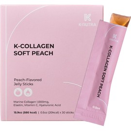 K-Nutra K-Collagen Soft Peach (15.9oz, 30 Sticks) - Holiday Gifts - Skin, Hair, Nail Health, Tasty Jelly, Fast Absorption. Low-Molecular Marine Collagen, Vitamin C