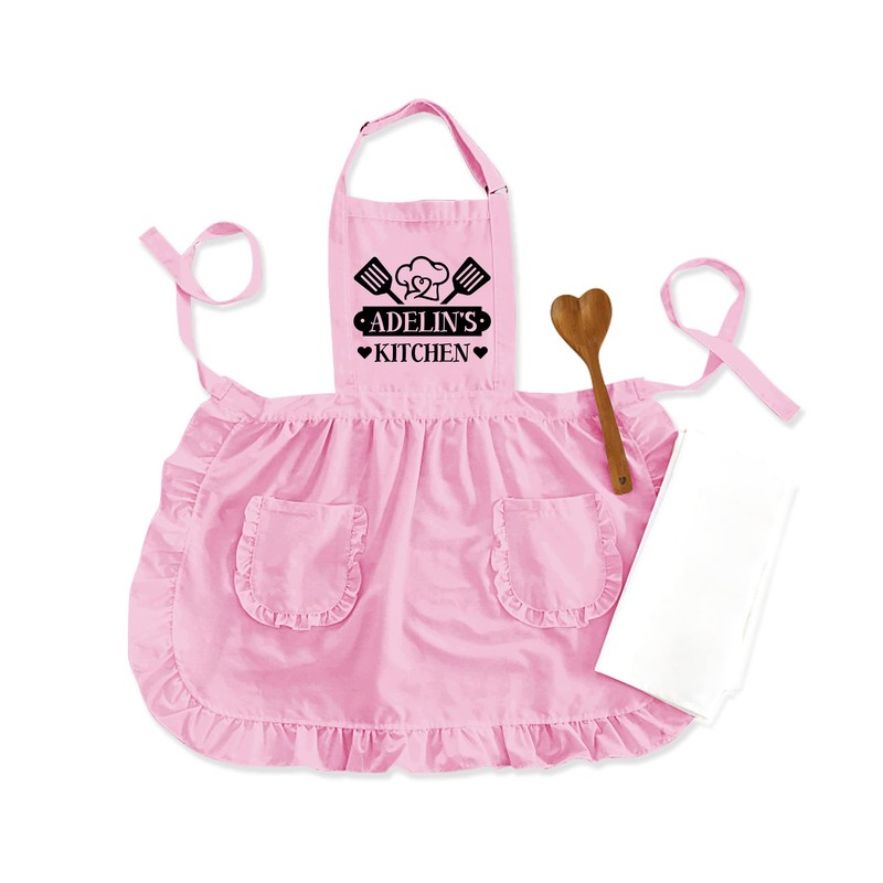 TEEAMORE Custom Ruffle Apron Your Name's Kitchen Cooking Baking Grilling